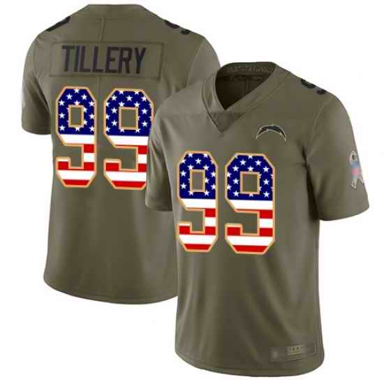 Chargers 99 Jerry Tillery Olive USA Flag Men Stitched Football Limited 2017 Salute To Service Jersey